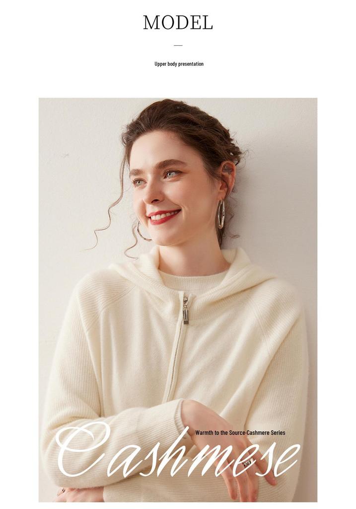 Women's Thickened Double Zipper Cashmere Cardigan - Solid Color, Loose Fit, Slimming Knit Hoodie for Autumn and Winter.