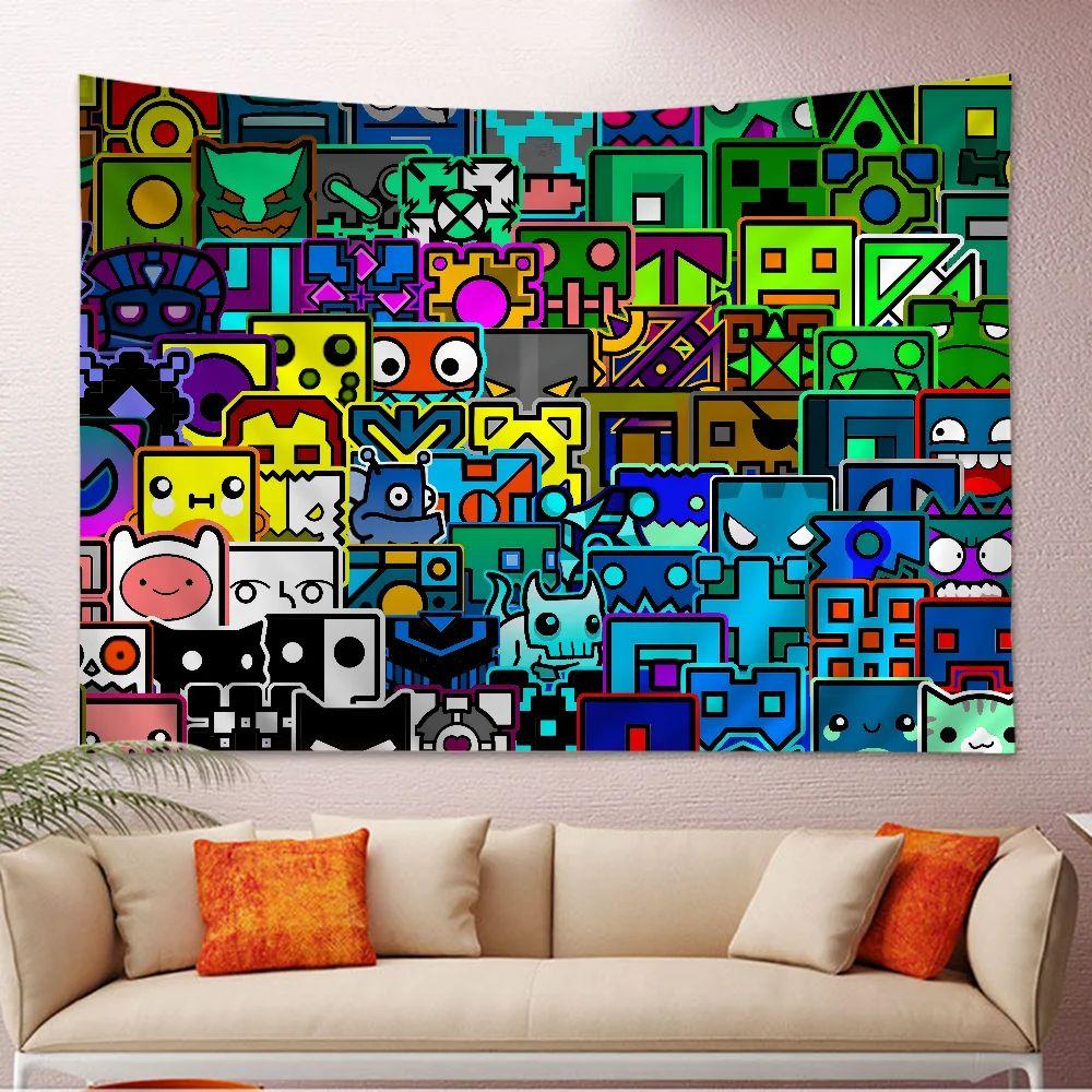 Geometry Dash Art video game tapestry 75x100 чёрный