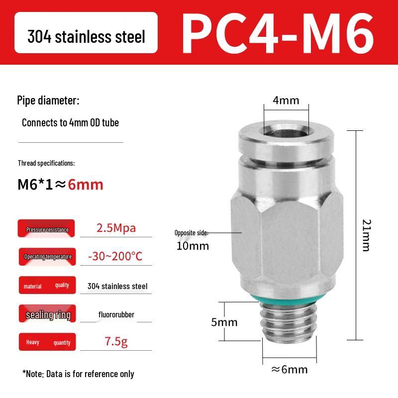 304 Stainless Steel Pneumatic Quick Push-in Connector, PC16-06/PC8-02 Swivel Elbow, PL6-M5/04