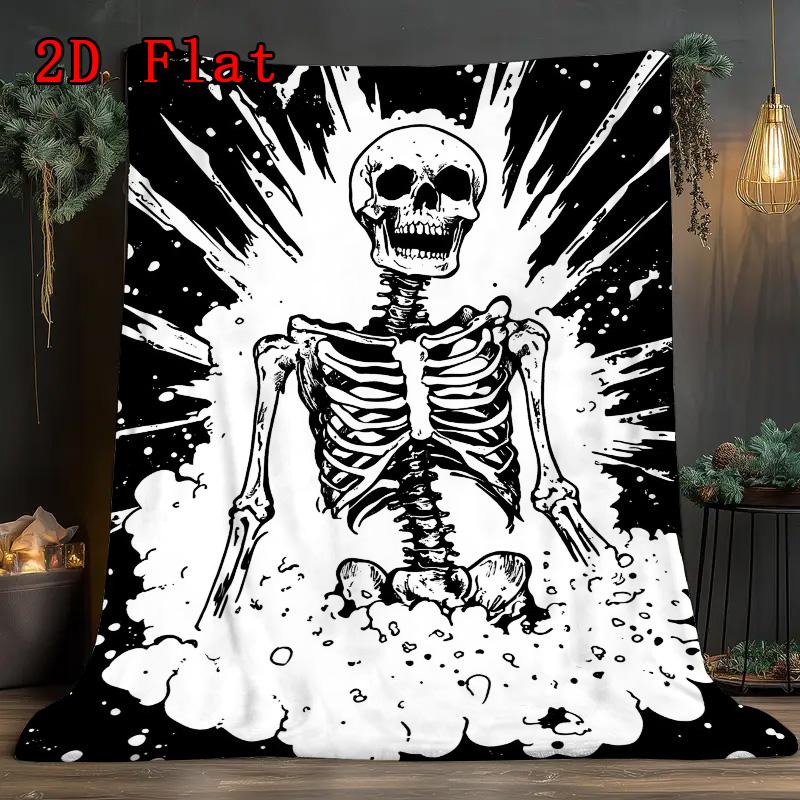 Black and White Exploding Skull 2D Flat Pattern Flannel Blanket High quality All Seasons Warmth and Comfort Perfect for Christmas Gifts.MMT0918272
