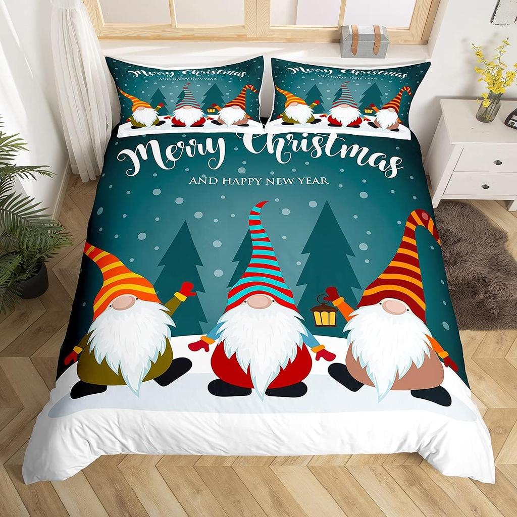 Christmas Gnomes Bedding Set Santa Claus Xmas Comforter Cover Merry Christmas Duvet Cover Set Romantic Candlelight Quilt Cover