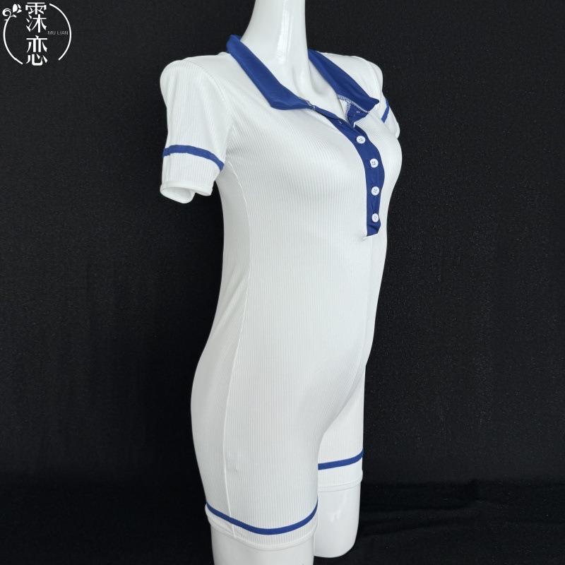 Sexy Unterwäsche Reines Verlangen Senior Turnanzug Verführung Temperament Revers gestreifter Badeanzug Farbpassender geknöpfter Einteiler