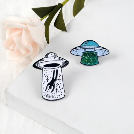 English Letter Finally UFO Badge Alloy Brooch Pin Clothes Jewelry Decor