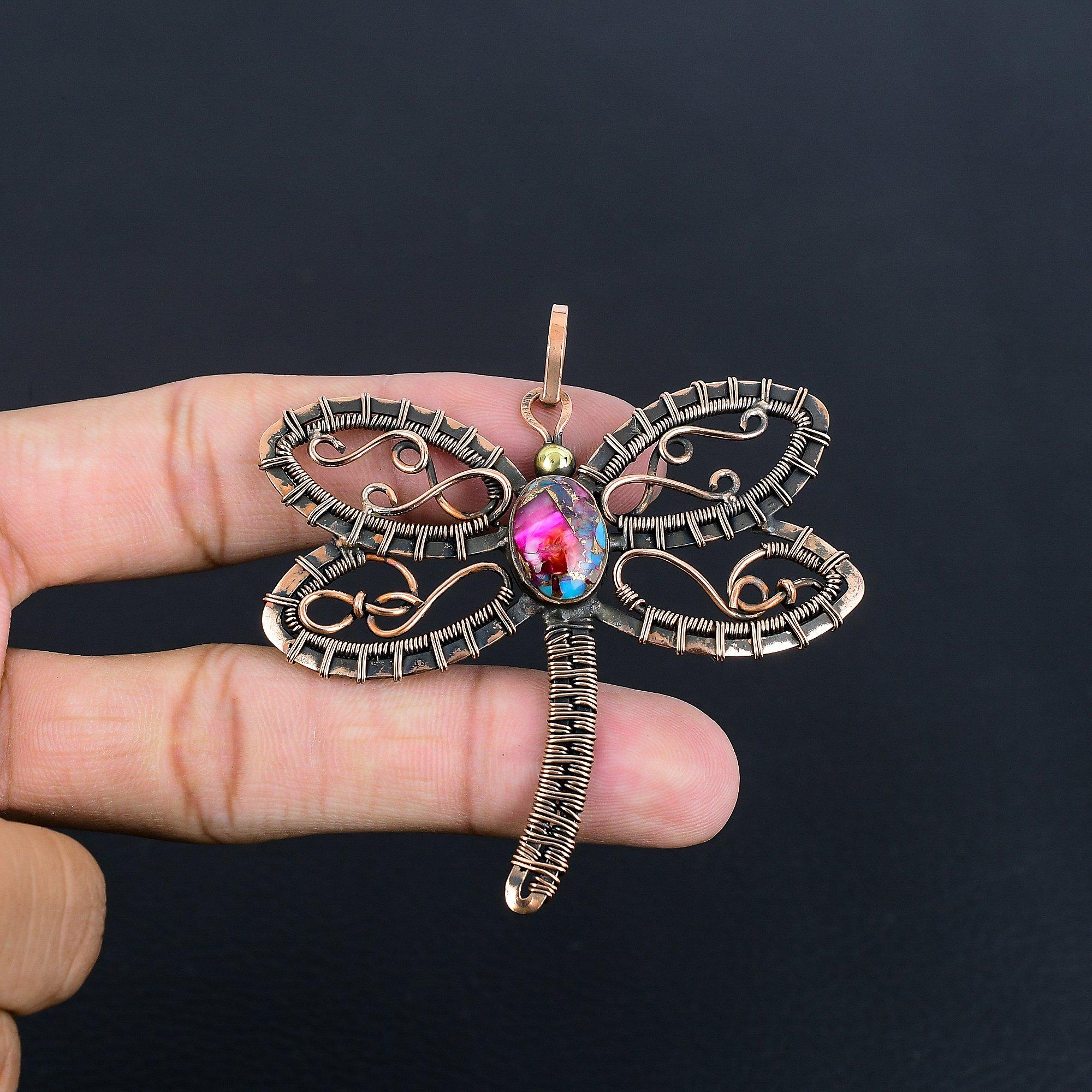 

Pink Spiny Oyster Jewelry, 999 Copper Wire Wrapped Gemstone Pendant, Handmade Pendant, For Memorial Day 2.75 Inches