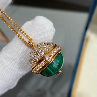 Musla Design Elegant Holiday Gift Natural Malachite Ball Pendant Long Necklace Jewelry for Women Fashion Sweater Chain Accessory