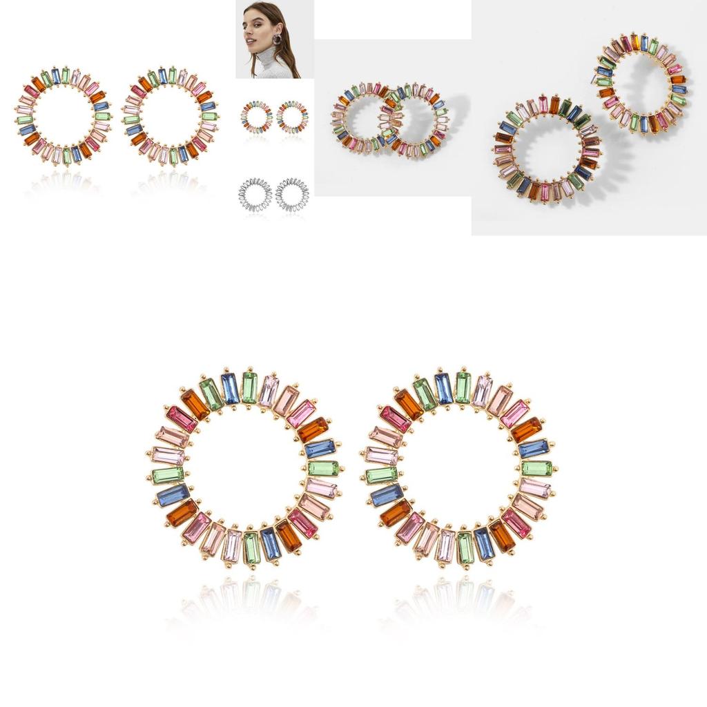 High-quality Plated Alloy Geometric Crystal Round Earrings For Women