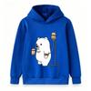Kids Unisex Boys Girls Hooded Sweatshirt, Cute Cartoon Polar Bear Drink Bubble Tea Print Casual Pullover Hoodie, Soft Cozy Long Sleeve Tops for Daily