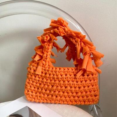 Fashion Solid Color Women's Knitted Small Handbag Woven Luxury Design Tassel Shoulder Bag Wrist Bag