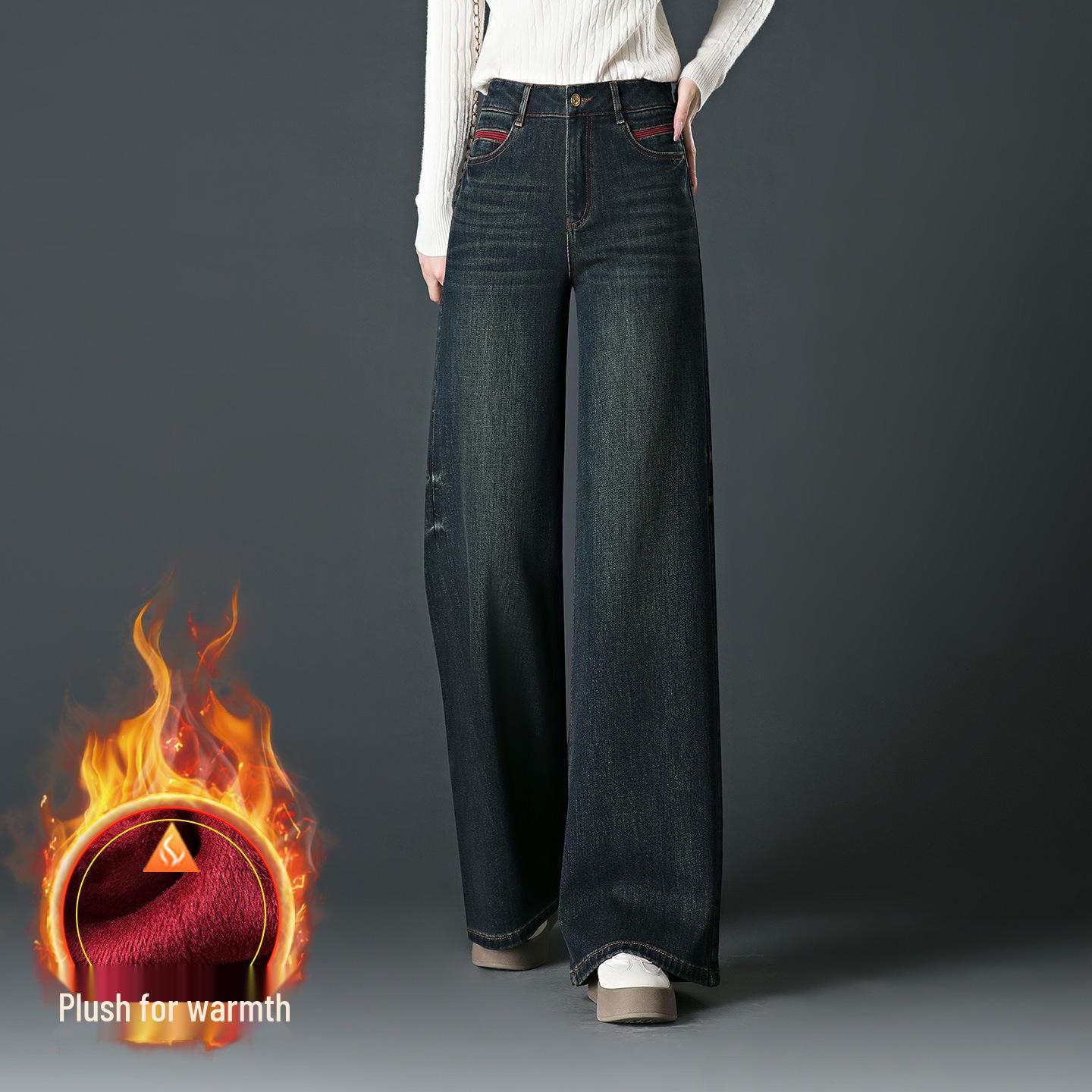 

Women s High-Waisted Velvet Wide-Leg Jeans: Slimming, Casual, Floor-Length Pants for Autumn (5X) 5XL