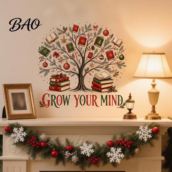 Large Tree Wall Stickers Grow Your Mind Decal, Fall Halloween Christmas Reading Themed Decals for Classroom Sticker, Inspirational Educational