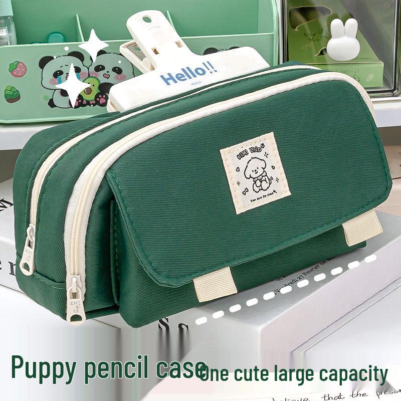 Retro-Style Large Capacity Dog Pencil Case for High School Girls