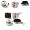 Camping Mess Kit Outdoor Cookware Stockpot Lightweight Multipurpose 1.5L Kettle Fry Pan for BBQ