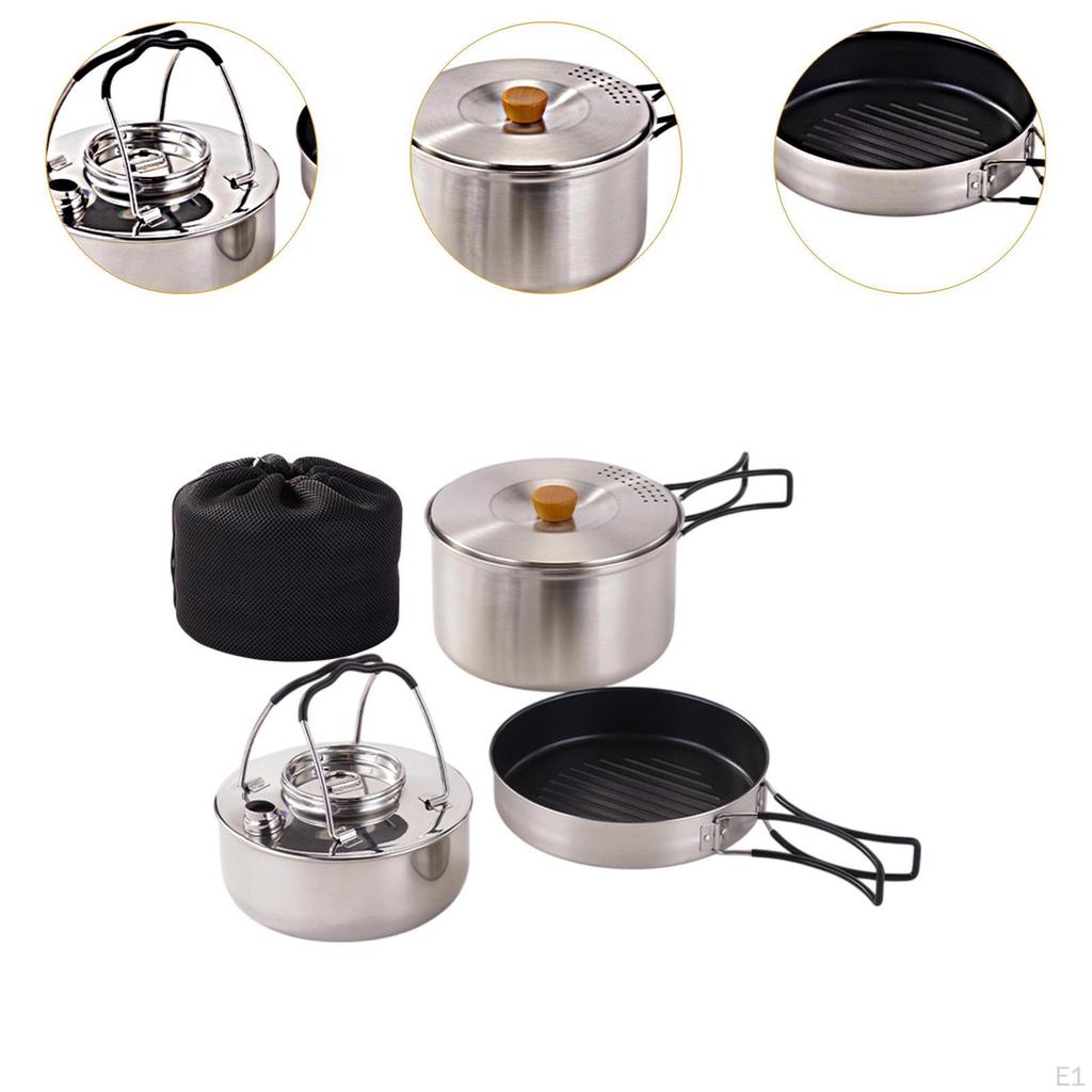 Camping Mess Kit Outdoor Cookware Stockpot Lightweight Multipurpose 1.5L Kettle Fry Pan for BBQ