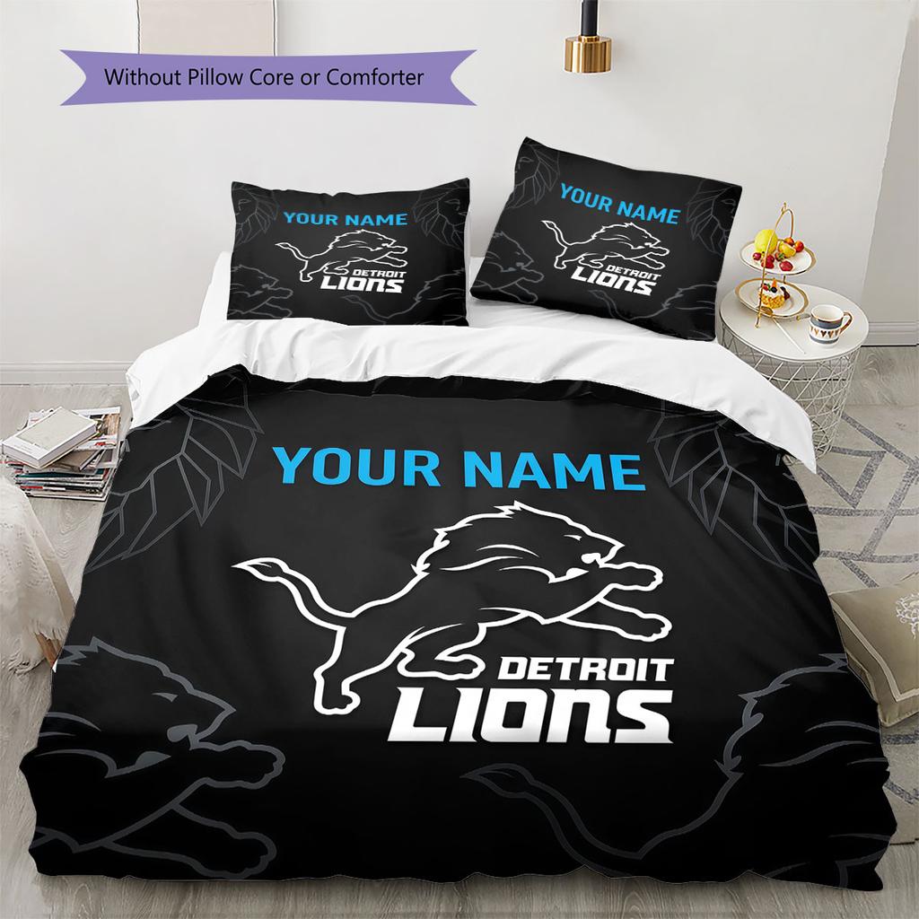 Custom Name,Detroit Lions Pattern Bedding Home Decoration Birthday Gift ( 1 duvet cover + 2 pillowcase, without core),fan merchandise.
