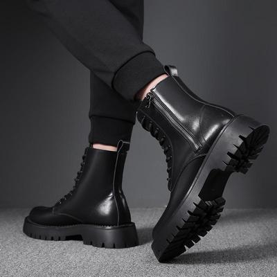 Herren Chelsea Motorradstiefel im britischen Stil - Höhenverstärkend, Plus Samt Mid-High Top Leder-Schuhwerk