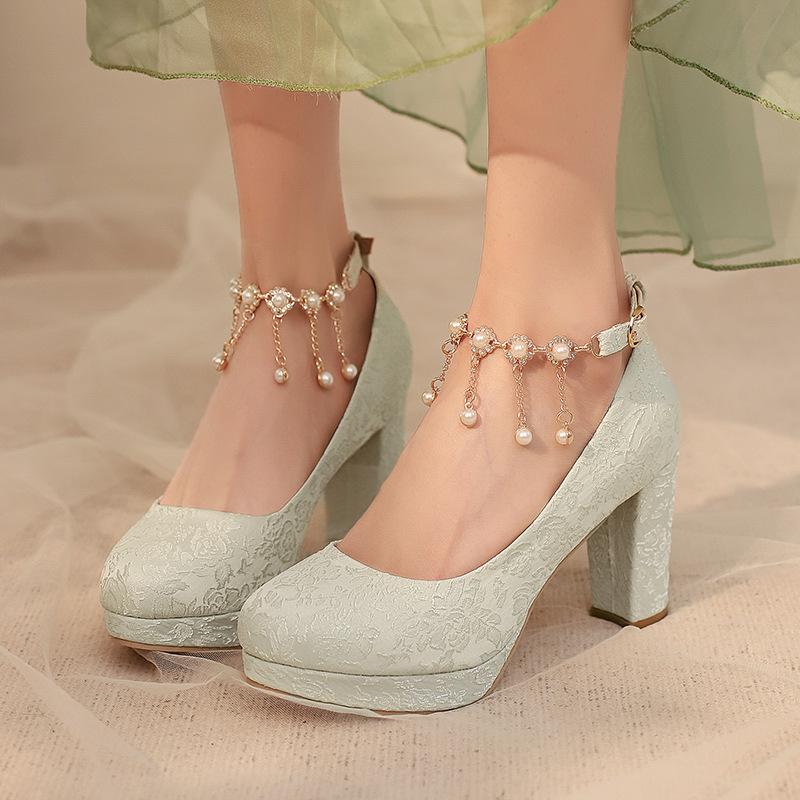 Women'S Shoes New Round Head Waterproof Table Cute Lolita Thick High Heels Fashion Large Size High Heels Commuting Fashion