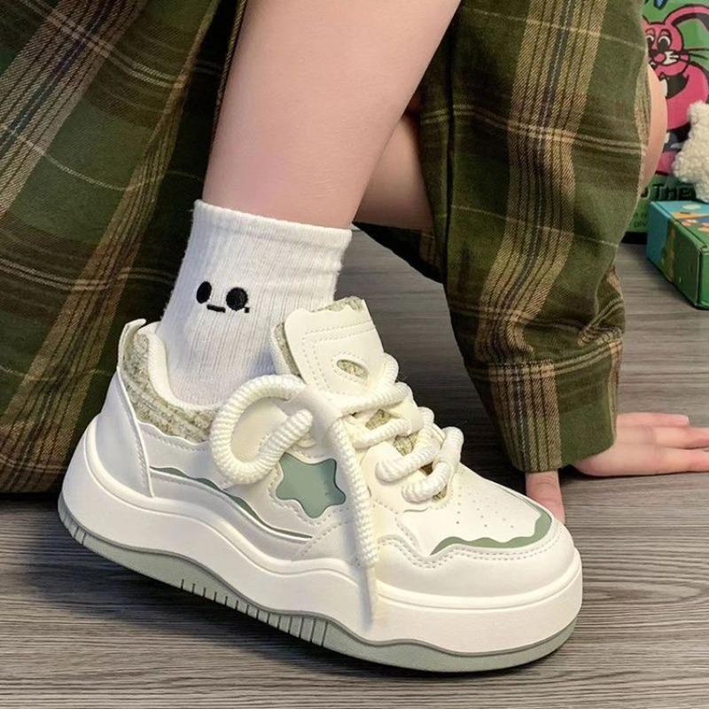 Fashion Chunky Women Heart White Casual Shoes Autumn All-match Leather Thick-sole Student Board Shoes Luxury Female Comfortable Sneakers
