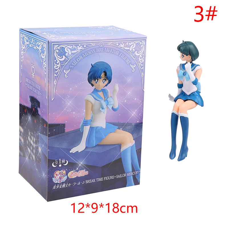 12CM Anime Sailor Moon Action Figure Beautiful Girl Water Ice Moon Pluto Yellow Hair Kawaii Sitting Collectible Model Toy