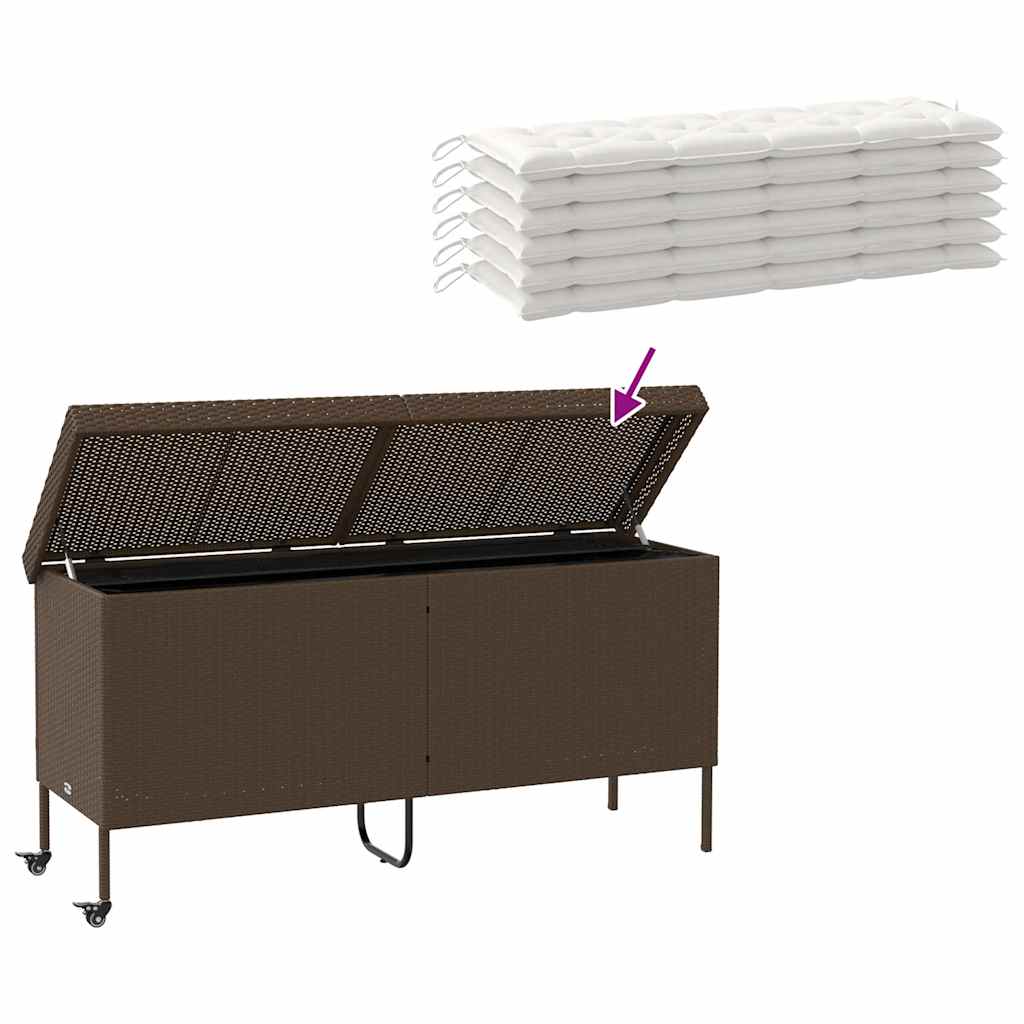 Garden Storage Box with Wheels Brown 160x55x75 cm Poly Rattan