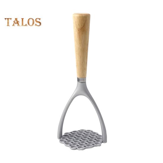 Stainless Steel Potato Press Masher with Wooden Handle Lightweight Rust-proof Kitchen Tool for Mashing Vegetables Fruits Beans