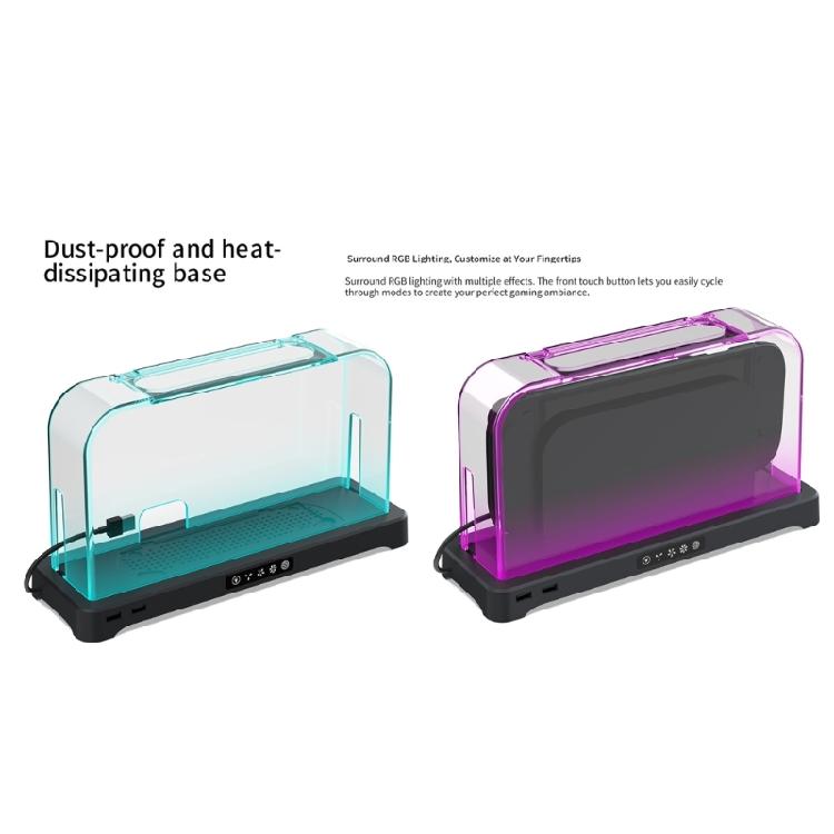 Supporto con Protezione Antipolvere per Console, Base Ventola di Raffreddamento, Strisce Luminose Colorate, Dock di Archiviazione in ABS e Acrilico, Facile da Trasportare per Console 2/1/Display
