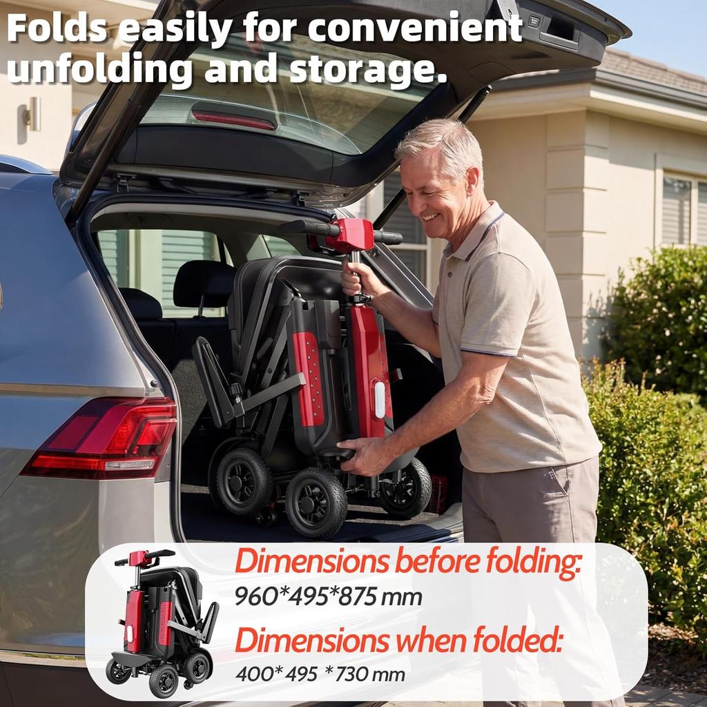 Portable Mobility Scooter, 30km Range, 130 Kg Load Capacity, Anti-Tip Design, Replaceable Battery, TODIMART X11 Foldable Mobility Scooter for Adults