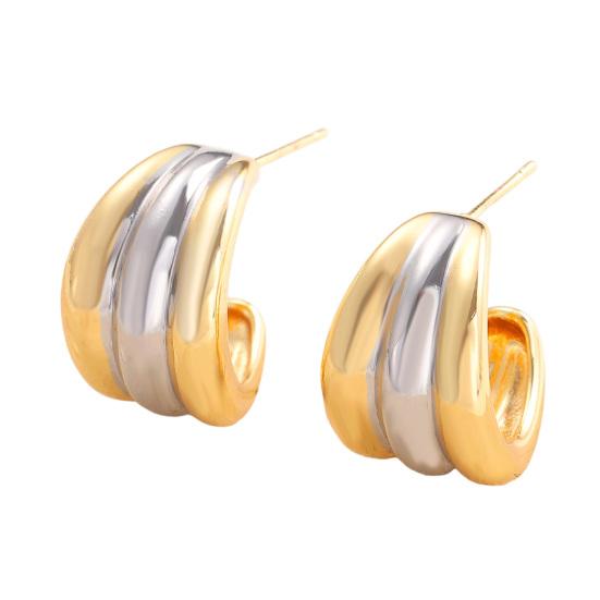 Plated Hoop Earrings for Women Triple Hoop Illusion Stud Earrings C-Shaped Multi-Layered Earrings for Wedding Prom Events