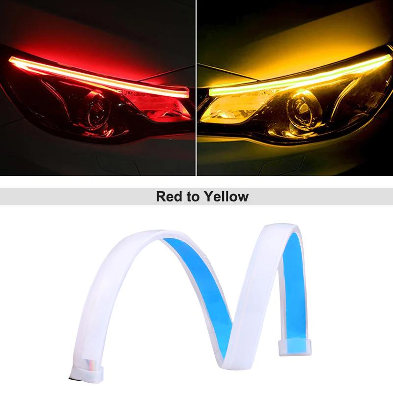 Kcimo 12V LED DRL Car Daytime Running Light Flexible Waterproof Strip Auto Headlights White Turn Signal Yellow Brake Flow Light 1Pc 30cm