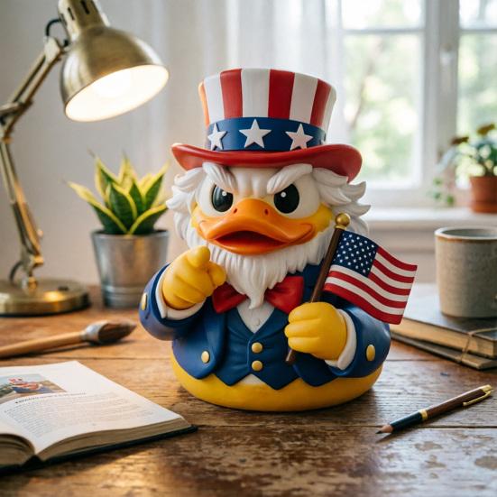 Patriotic Duck Figurine Funny Uncle Duck Statue with American Flag And Top Hat Collectible 4th of July Decoration for Independence Day Home Decor