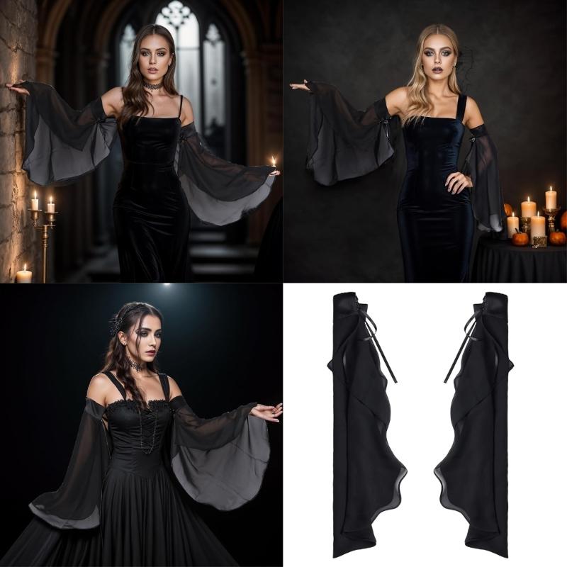 2pack Stylish Chiffons Bridal Gloves Long Oversleeves Fashionable Sleeves for Weddings, Photoshoots