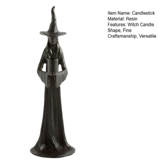 Halloween Witch Candle Holder Handmade Black Witch Statue 8.66-inch Retro Witch Candlestick Halloween Fall Decoration