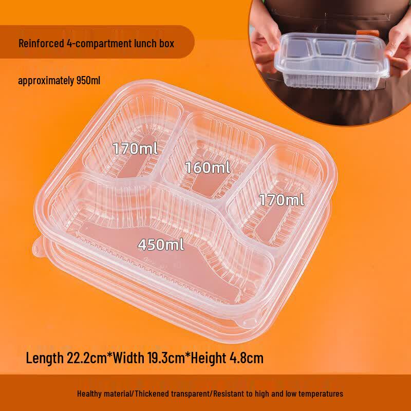 ZISIZ Black Divided Disposable Microwavable Lunch Box