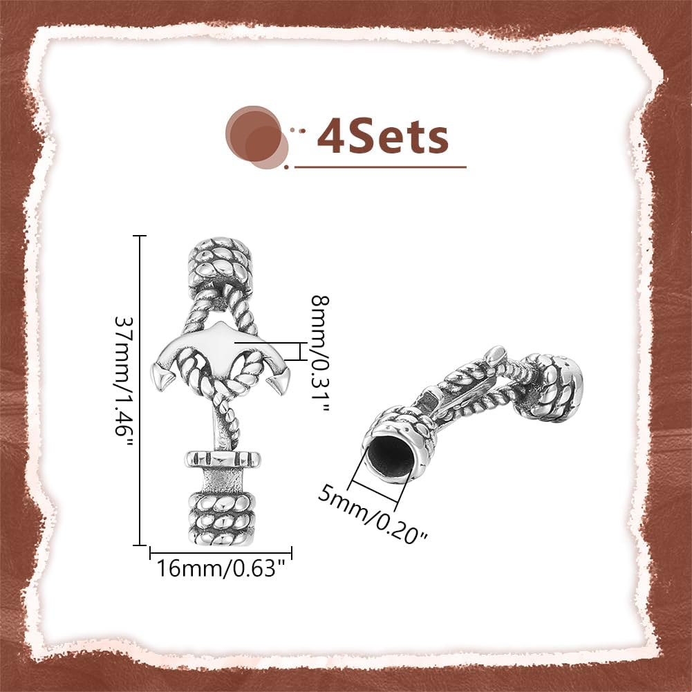UNICRAFTALE 4 Sets Rope & Anchor Toggle Clasps 304 Stainless Steel Round Toggle Connectors Antique Silver IQ Toggle Clasps & Tbar Clasps for DIY