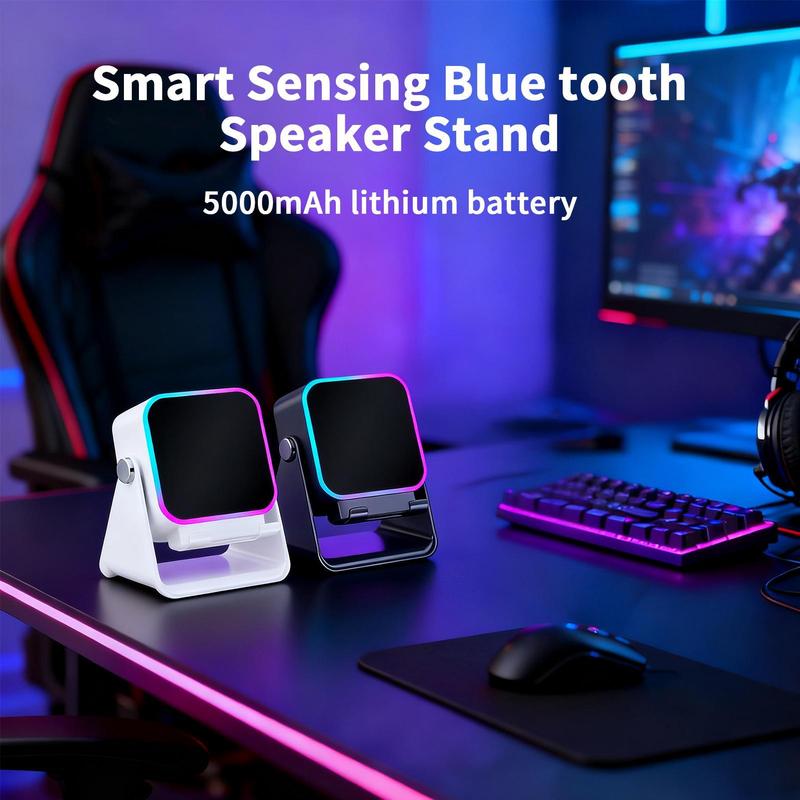 Haut-parleur à Induction Sans Fil Auto-inductif Lumière RGB 8 Modes Support de Téléphone Son Surround Haut-parleur Bluetooth Portable Support de Téléphone