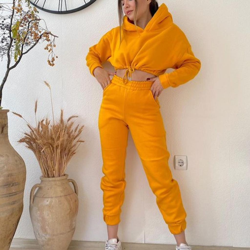 Women's Casual Solid Color Long Sleeved Hoodie Trousers Sweatershirt Sports Suit