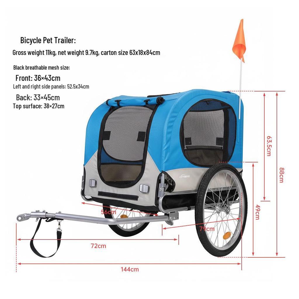 Pet Bicycle Trailer Stroller: Rear-Mounted, Folding, Breathable Carrier for Dogs and Cats - Ideal for Outdoor Cycling and Walking.
