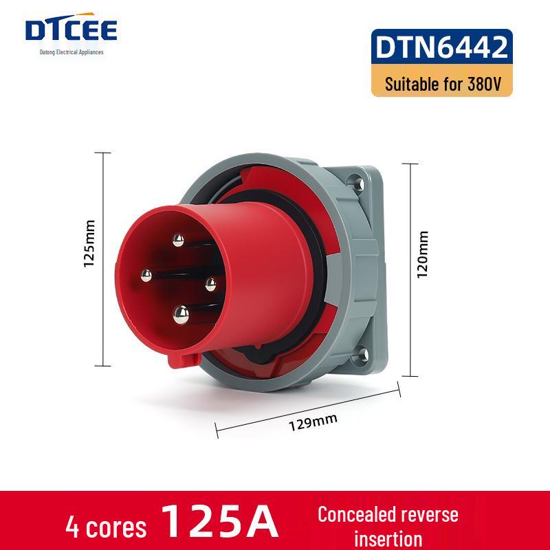 63A IP67 Reverse Insertion Plug Socket with 3-Core, 4-Hole, 5-Pin Connector