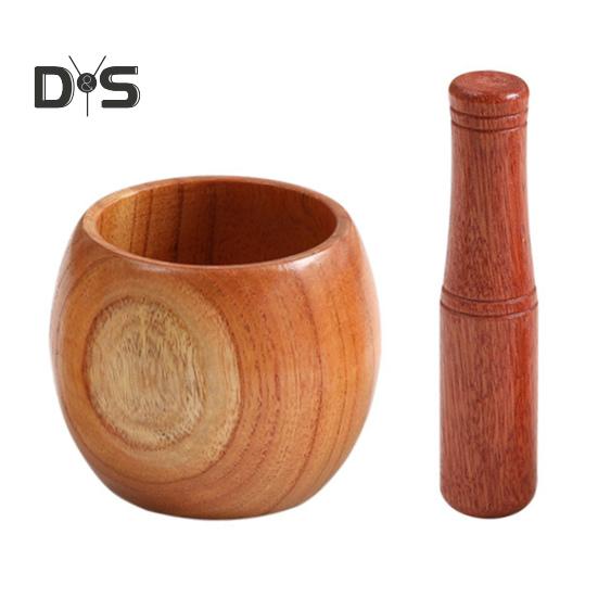 1 Set Garlic Mortar Eco-friendly High Durability Wood Manual Garlic Press Crusher Mortar Set