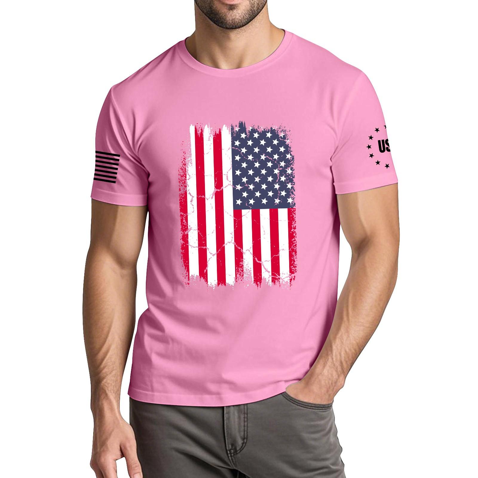 

Мужская модная повседневная футболка с круглым вырезом и коротким рукавом с принтом «День независимости» XL розовый