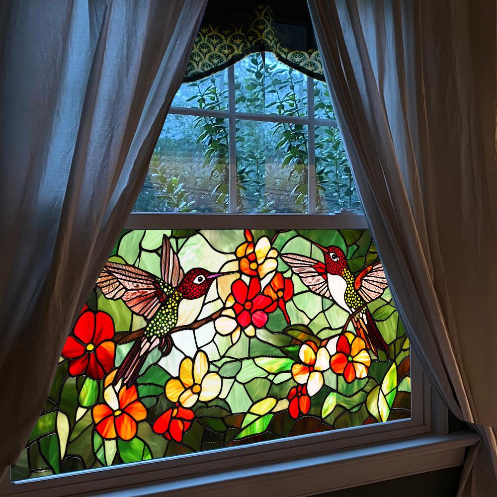 Floral Pattern Pvc Static Cling Window Film With Removable Design For Living Room Decor