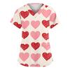 Women V Neck Short Sleeve Printed Heart Pattern Top Casual Loose Fit Pullover Blouse Tunic Shirt For Daily Wear
