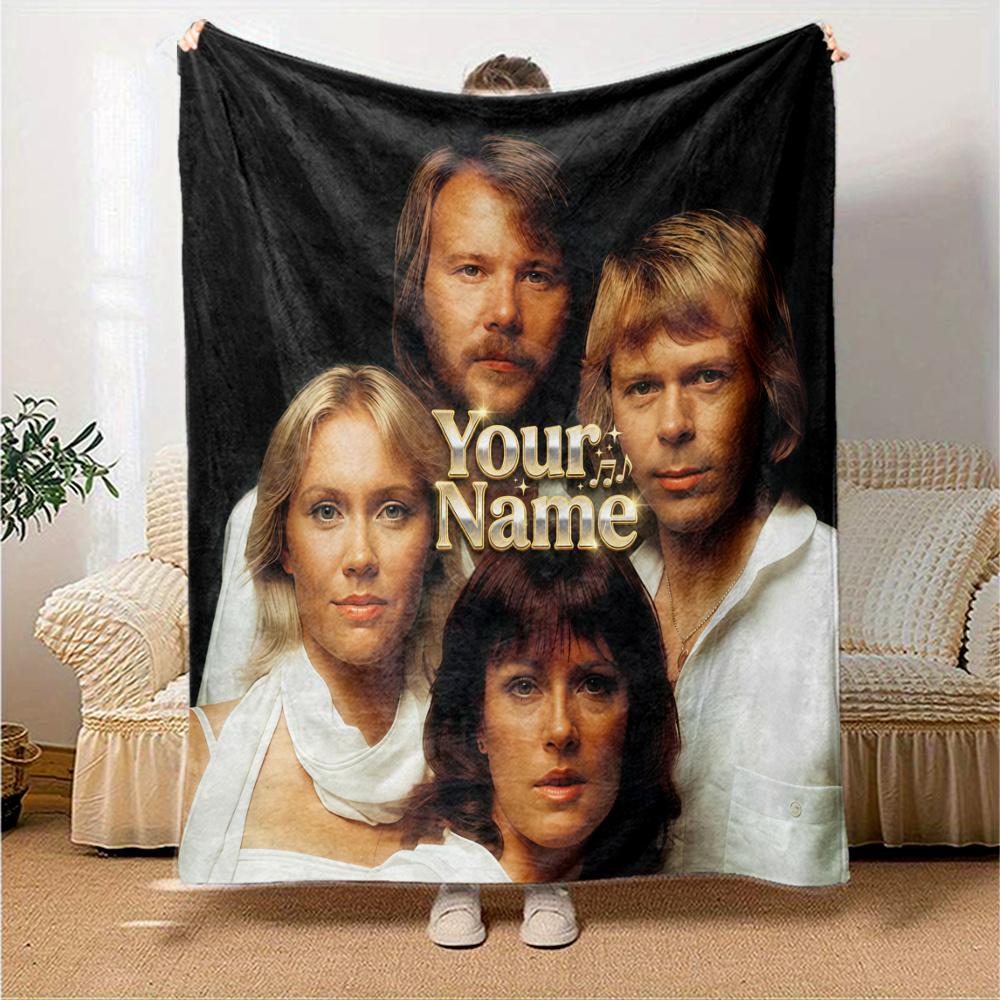 1PC Abba Custom Name Patterned Flannel Blanket Suitable For All Seasons For Home Decor Warmth And Comfort Gifts Holiday Present