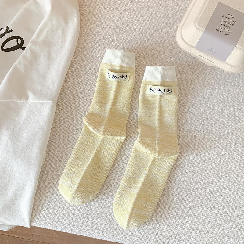 Dui Dui Socks Women's Spring and Autumn Cotton Socks Mid-calf Socks College Trend Fabric Label Sports Anti-odor Long Calf Socks