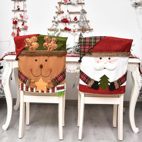 Christmas Chair Cover Cartoon Santa Claus/Snowman/Reindeer Chair Slipcover Holiday Stool Seat Cover for Dining Room Decoration
