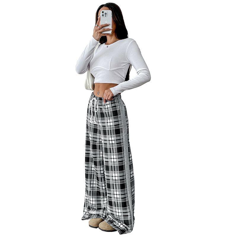 Fashion Women Trousers Casual Ladies Pants Fashion Casual Checkered Printed Pants