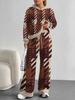 Striped European and American Autumn Casual Geometric Figure Long-sleeved Suit Women's Hooded Sweater Trousers Two-piece Set