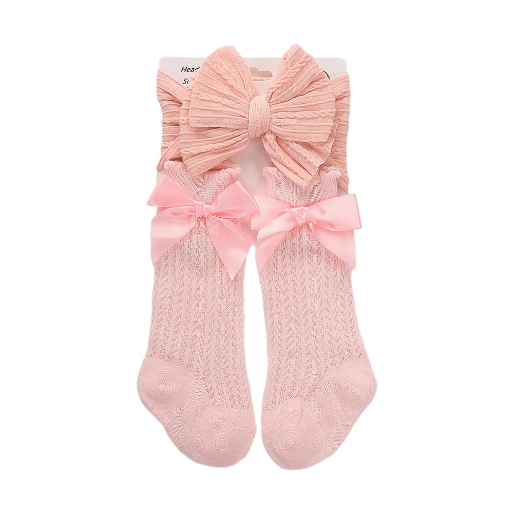 3Pcs/Set Baby Cable Knit Nylon Bows Headbands with Lace Eyelet Socks