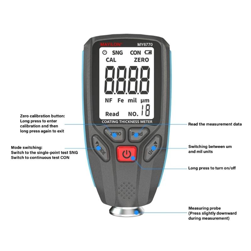 Professional Coating Thickness Gauges Coating Tester Auto Shutoff backlight Display for Auto Repair Shops & Metalworking