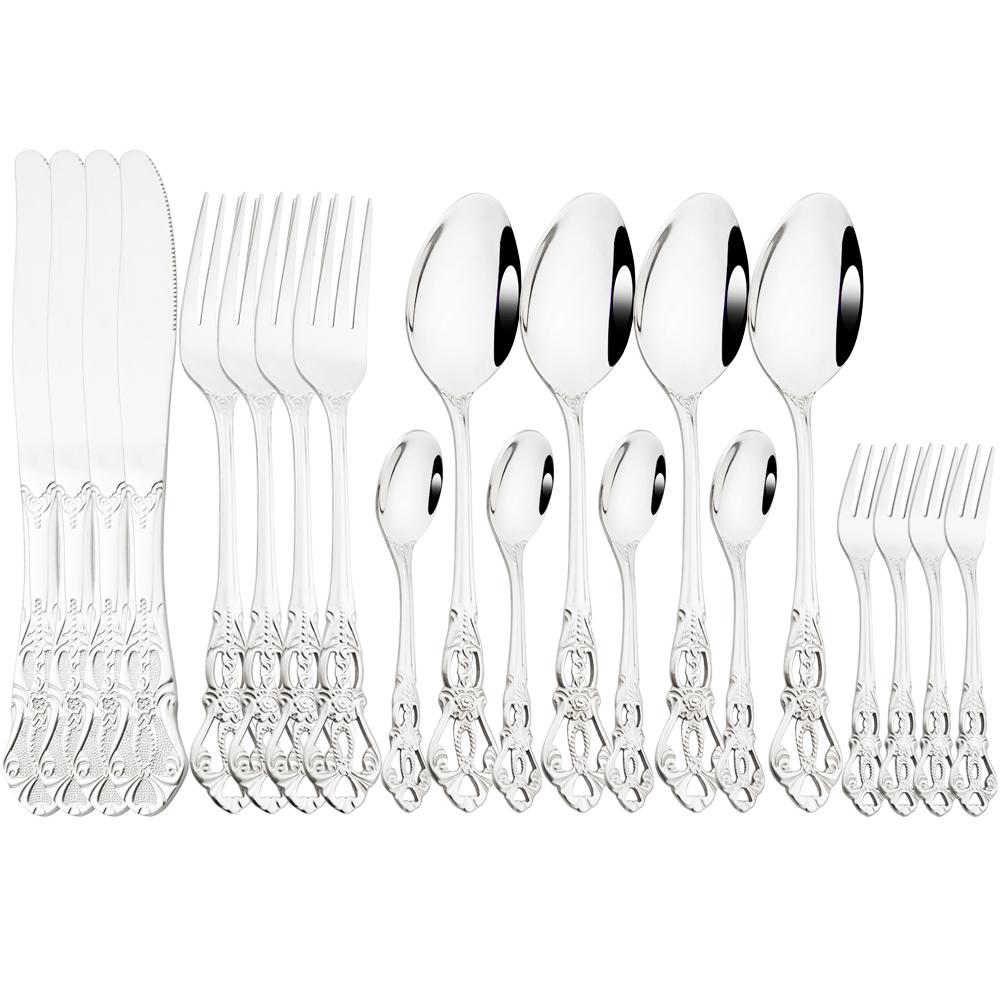 20Pcs Gold Dinnerware Set Food Grade Stainless Steel Cutlery Set Dinner Knife Fork Spoon Royal Silverware Mirror Flatware Set