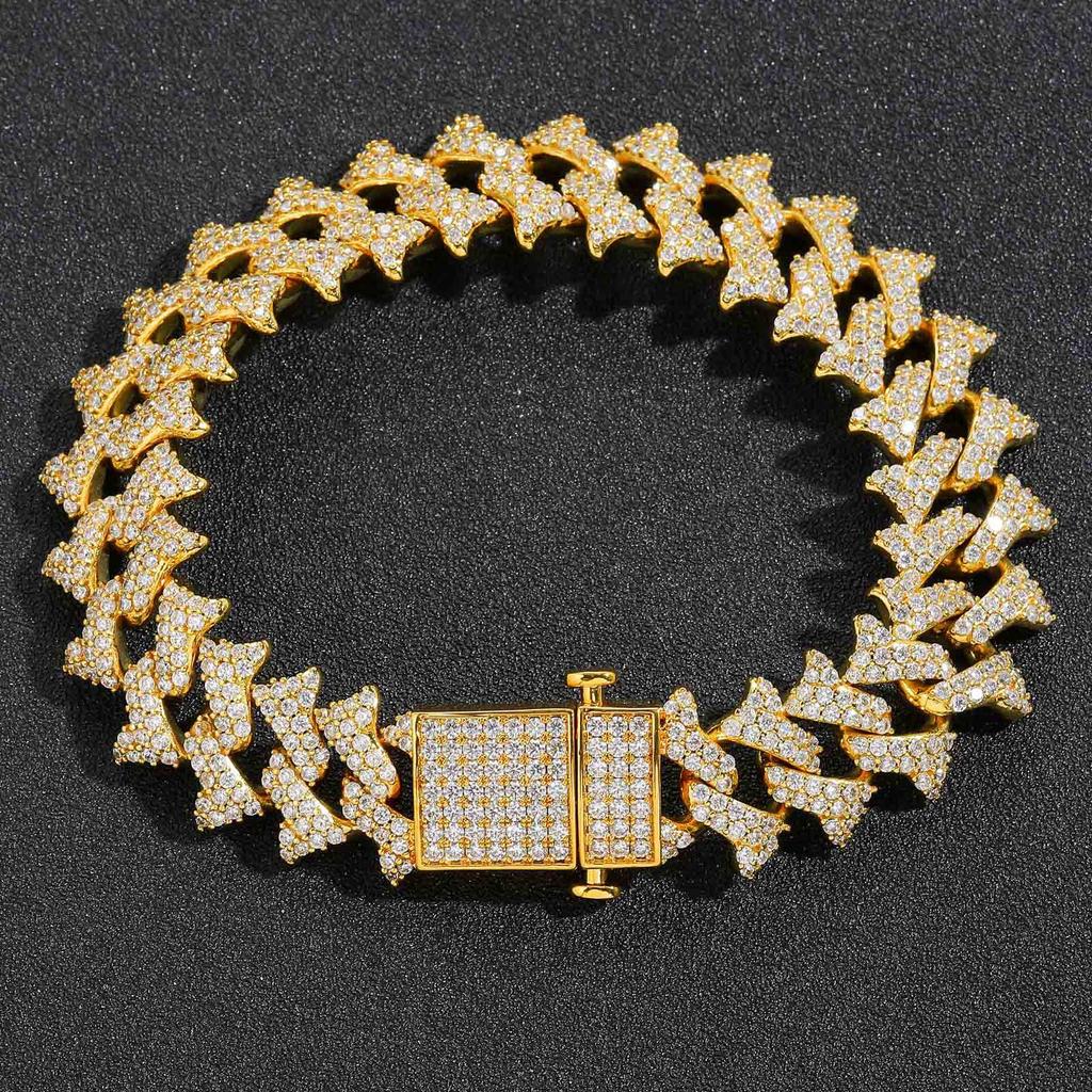 European American 18mm Thorn Hip Hop Men's Spring Buckle Cuban Bracelet Rhodium Plated Trendy Personalized Full Diamond Zircon